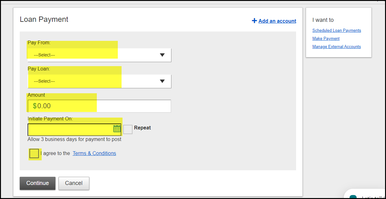 Loan payment form