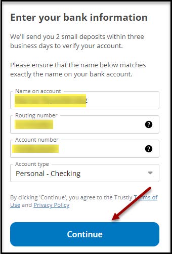 Enter bank information